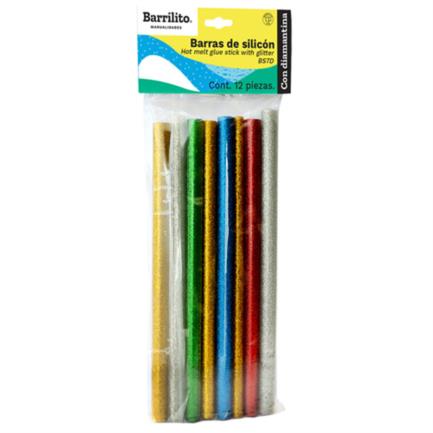 Barras de silic&oacute;n barrilito 7mm diamantina bolsa c/12 pzas