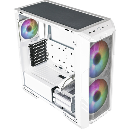 Gabinete Gamer Cooler Master MasterBox HAF 500 Media Torre ITX mATX ATX 4xFan RGB Cristal Templado Blanco