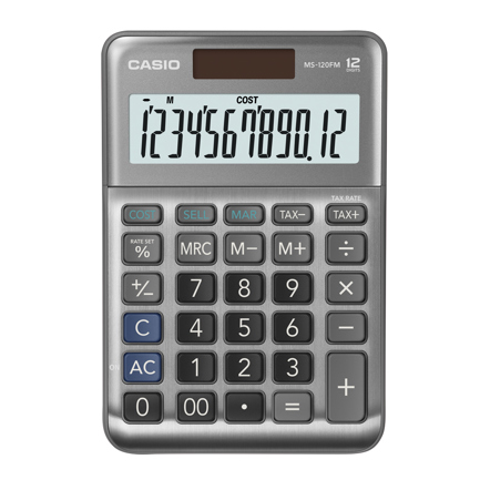 Calculadora de escritorio casio ms-120fm 12 digitos gris metalico calculo de costo venta y margen doble alimentacion