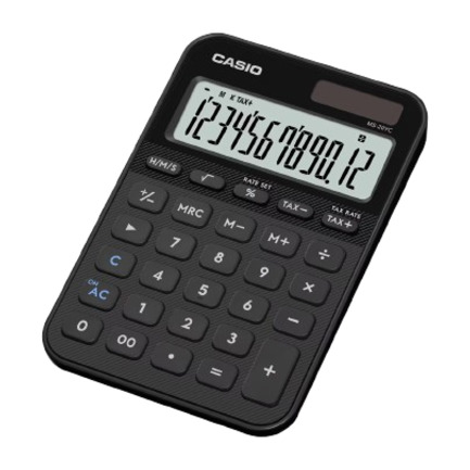 Calculadora Casio MS-20YC-BK Negro De 12 Dígitos Pantalla Extragrande Solar Y Batería - Artículos Promocionales MAS RECIO
