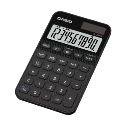 Calculadora Casio De Bolsillo SL-310YC-BK Color Negro De 10 Dígitos Pantalla Extragrande Solar Y Batería - Artículos Promocionales MAS RECIO
