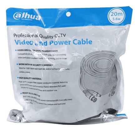 Cable dahua 20m armado para video-energ&iacute;a para c&aacute;maras hasta 4k con conectores bnc/energ&iacute;a uso exterior-interior