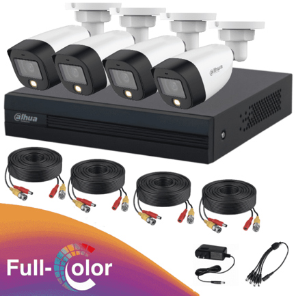 Kit de 4 canales Dahua Full Color de 2 MP Incluye 4 Cam HFW1209CN-LED/DVR Cooper-I  con IA Accesorios incluidos