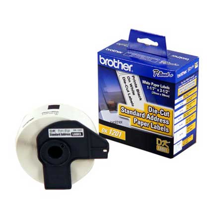 Etiquetas Brother DK1201 Precortadas Texto Negro sobre Cinta Blanca 29mmx90.3mm 400 Etiquetas P/Equipos QL