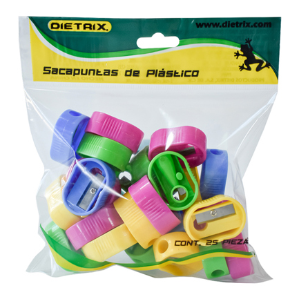 Sacapuntas plastico Dietrix ovalado un orificio colores surtidos bolsa c/25