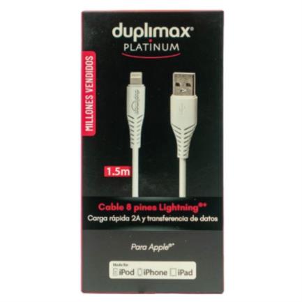 Cable duplimax platinum usb-8 pines 2a 1.5m nylon color blanco