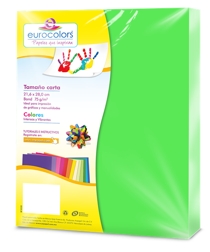 EOPPAPAK026 - PAPEL CORTADO EUROCOLORS CARTA VERDE NEON C/100