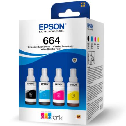 Tinta Epson T664 Pack 4 Pzas Colores Negro/Cian/Magenta/Amarillo