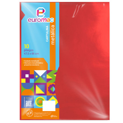 Cartulina Metalica Euromac Rojo 47.5 X 66 cms Bolsa c/10 hojas - Artículos Promocionales MAS RECIO