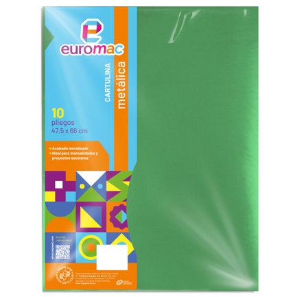 Cartulina Metalica Euromac Verde 47.5 X 66 cms Bolsa c/10 hojas - Artículos Promocionales MAS RECIO