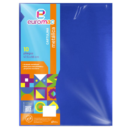 Cartulina Metalica Euromac Azul Rey 47.5 X 66 cms Bolsa c/10 hojas - Artículos Promocionales MAS RECIO