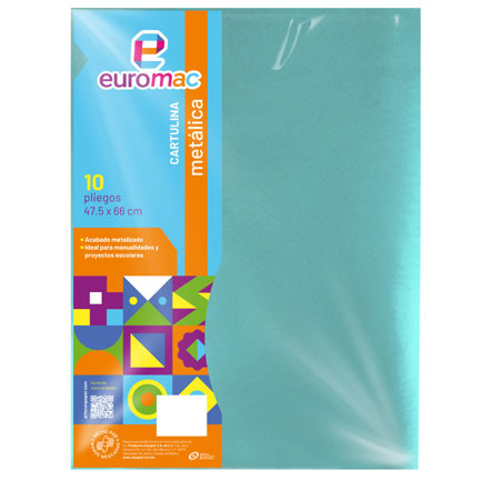 Cartulina Metalica Euromac Azul Turquesa 47.5 X 66 cms Bolsa c/10 hojas - Artículos Promocionales MAS RECIO