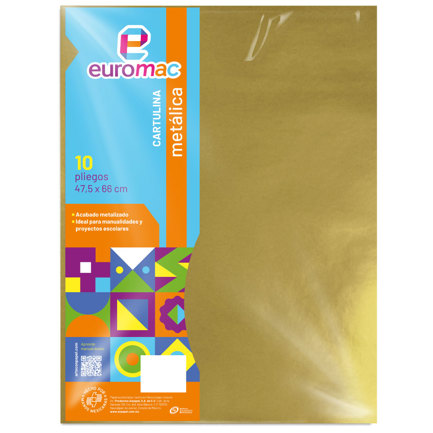 Cartulina Metalica Euromac Oro 47.5 X 66 cms Bolsa c/10 hojas - Artículos Promocionales MAS RECIO