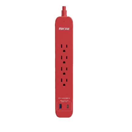 Protector tensión Forza rojo 1625W/500J 4 slds 1-USBA 1-USBC 120V/240V - Artículos Promocionales MAS RECIO