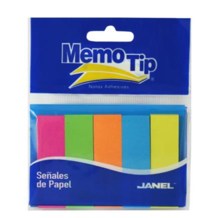 Banderitas janel memo tip se&ntilde;ales de papel 1.5cmx5cm colores ne&oacute;n c/50 bolsas