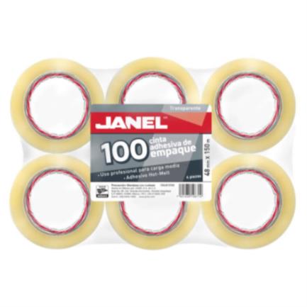Cinta janel 155 empaque transparente 48mmx150m paquete c/6 pzas