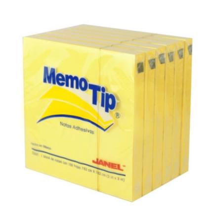 Notas adhesivas janel memo tip 3x3 amarillas 100 hojas pqte c/6
