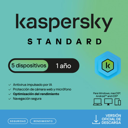 Licencia Antivirus ESD Kaspersky Standard 1 Año 5 Dispositivos