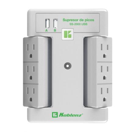 Supresor picos koblenz ss2000 usb 2000 joules 6 contactos 2 puertos usb