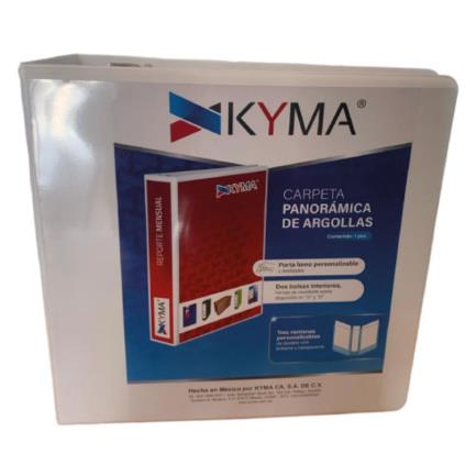 Carpeta panor&aacute;mica kyma de vinil tama&ntilde;o carta 3" aro en "d" blanca