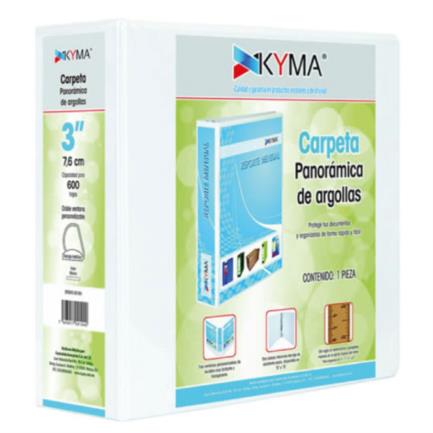 Carpeta panor&aacute;mica kyma de vinil tama&ntilde;o carta 3" aro en "o" blanca