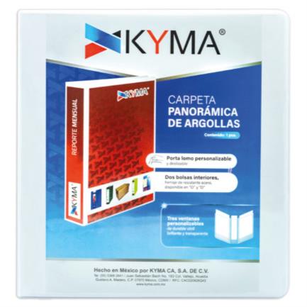 KDPCARAB051 - Carpeta Panorámica Kyma de Vinil Tamaño Carta 1 1/2" Aro en "D" Blanca