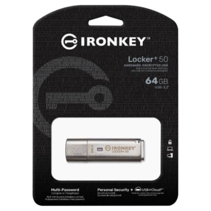 Memoria USB Kingston IronKey Locker+ 50 64GB con XTS-AES-USBtoCloud - Vista 3