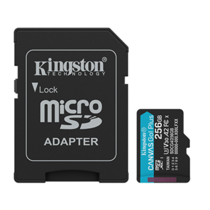 Memoria Micro SD Kingston Flash Canvas GO PLUS 256GB UHS-I CLASE 10 C/Adaptador - MAS RECIO