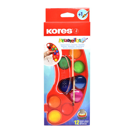 SET DE ACUARELAS GRANDE KORES 12 PASTILLAS CON PINCEL