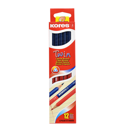 Lapiz bicolor kores azul-rojo delgado c/12