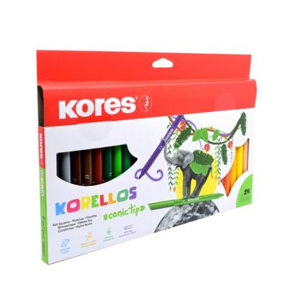 Plumones lavables kores korello de punta cónica estuche c/24 colores surtidos
