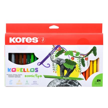 Plumones lavables kores korello de punta c&oacute;nica estuche c/24 colores surtidos