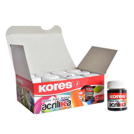 Pintura kores acr&iacute;lica 20ml color negro c/12 botes