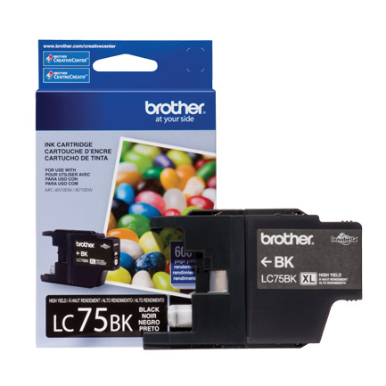 Tinta brother lc75bk rendimiento 600 p&aacute;ginas mfcj6710 color negro