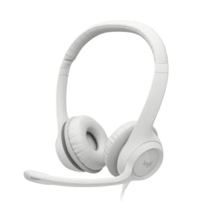 Audífonos logitech usb h390 para computadora con audio dígital mejorado control en cable color blanco crudo