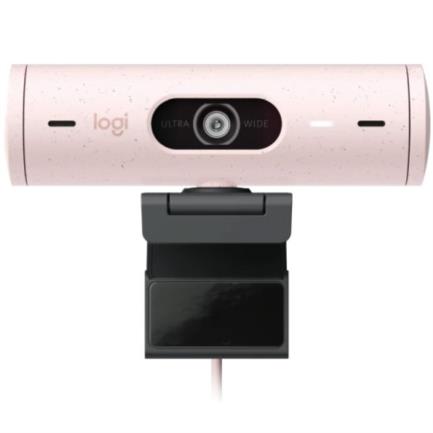 Cámara web logitech brio 500 fhd resolución 1080p corrección iluminación encuadre automático color rosa