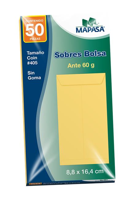 Sobre coin ante mpasa 42kg pegue al centro solapa engomada 8.8x16.4cm 20 pqte c/50 sobres c/u