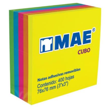 Notas adhesivas mae cubo neón 3x3" 5 colores c/400 hojas