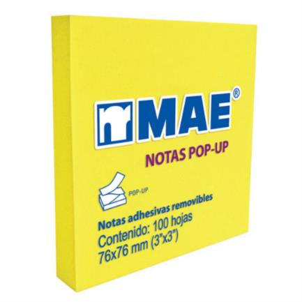 Notas adhesivas mae pop-up 3x3 amarillo neón 100h c/12