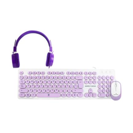 MCCACCAC192 - Kit Alámbrico Perfect Choice Farben 3 en 1 para Niños Teclado/Audífonos/Mouse Color Morado