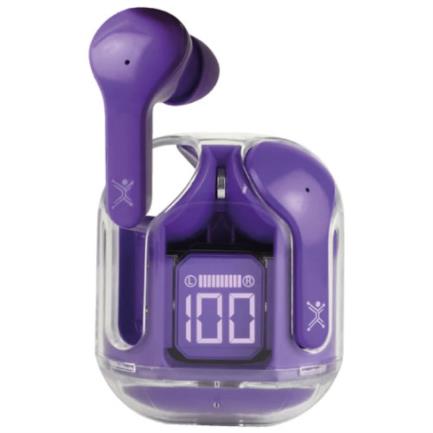Audífonos inalámbricos perfect choice tws estuche transparente clearbeat con indicador de carga color morado