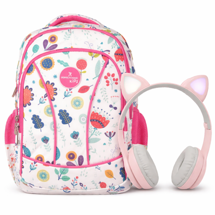 Kit Perfect Choice de Mochila Brooklyn Flores y Audífonos Catto color Rosa