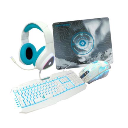 Kit gaming vortred avalanche 4 en 1 teclado/mouse/aud&iacute;fonos/mousepad color blanco