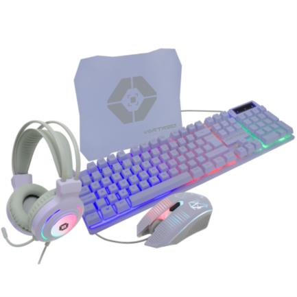 Kit gamer vortred berry 4 en 1 alámbrico diadema+mouse+teclado+mouse pad color lila