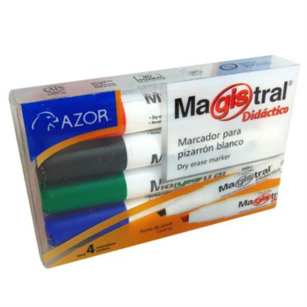 Marcador magistral did&aacute;ctico pizarr&oacute;n blanco colores surtidos c/4 pzas