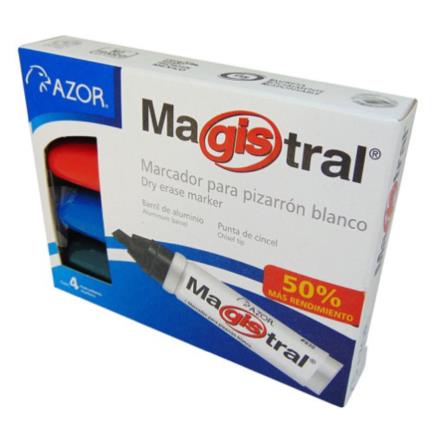 Marcador magistral aluminio pizarrón blanco colores surtidos c/4 pzas