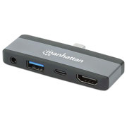 Docking USB-C Manhattan 4 ptos HDMI/USB-A/3.5mm/USB-C PD Sin cable - Vista 3