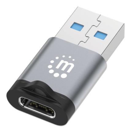 ADAPTADOR,MANHATTAN,356305, USB-C V3.2 GEN1, AM-CH, 5GBPS 3A, ALUMINIO GRIS ESPACIAL/NEGRO