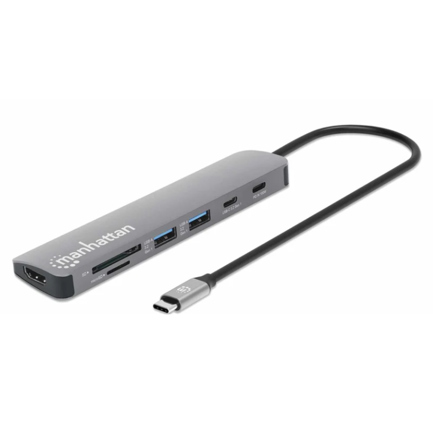 Docking USB-C Manhattan 7 puertos HDMI 2xUSB-A USB-C Datos PD Lector - Artículos Promocionales MAS RECIO