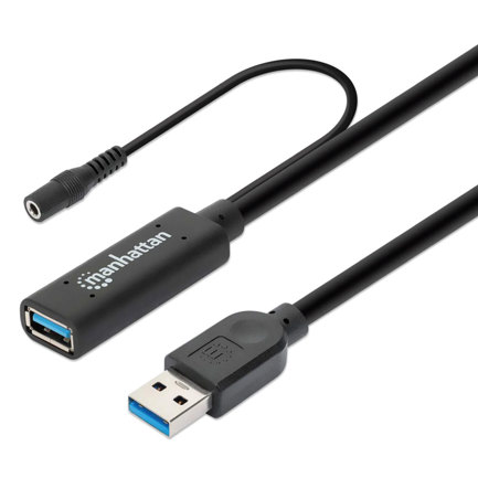 Cable de extensión manhattan usb 3.0 tipo a macho a hembra 15m 5gbps negro